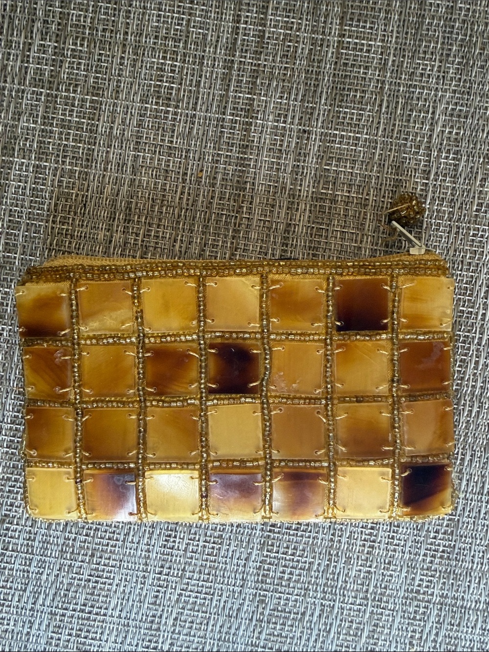 Beaded Mosaic Tile Coin Pouch - Amber Gold